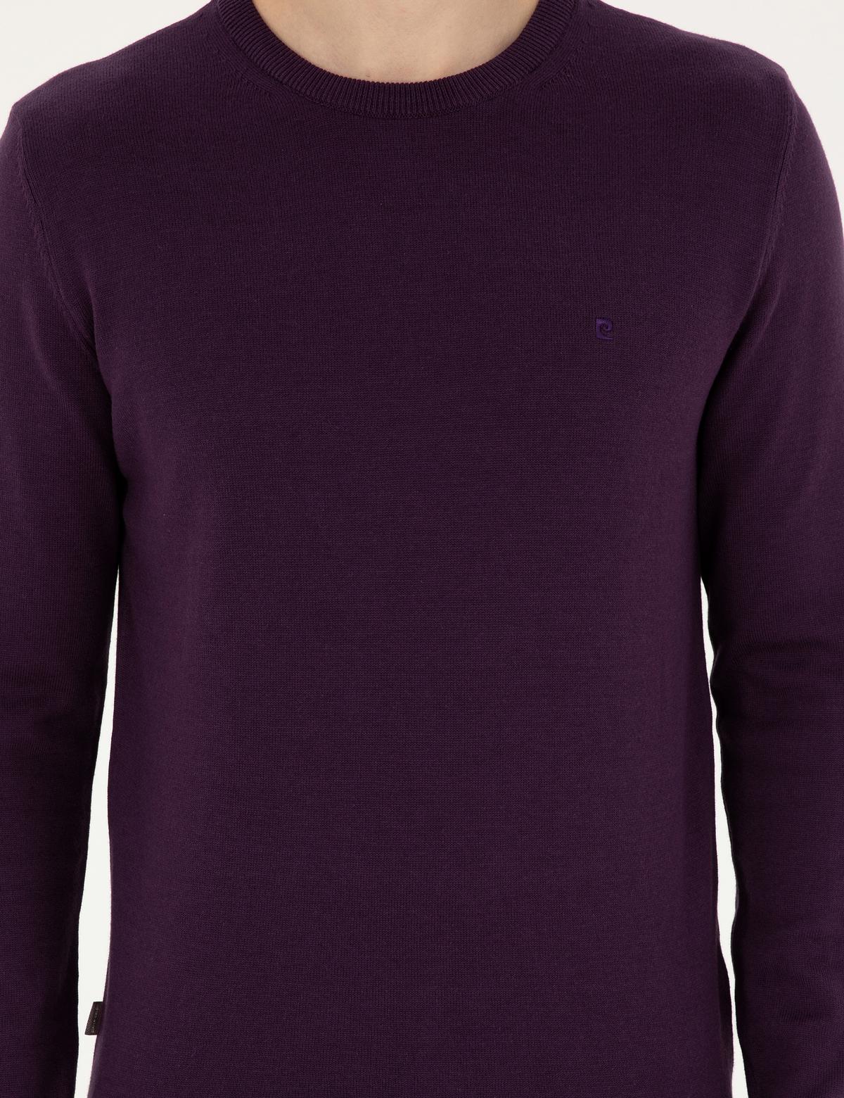 Mor Slim Fit Bisiklet Yaka Basic Triko Kazak - 50296575054