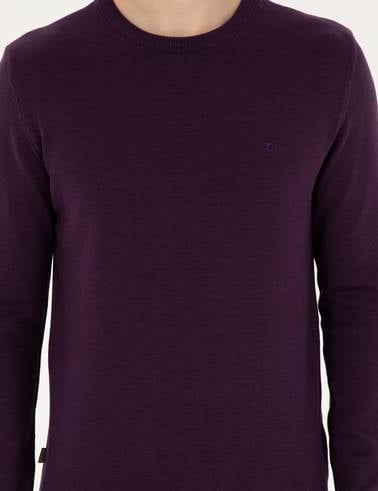 Mor Slim Fit Bisiklet Yaka Basic Triko Kazak