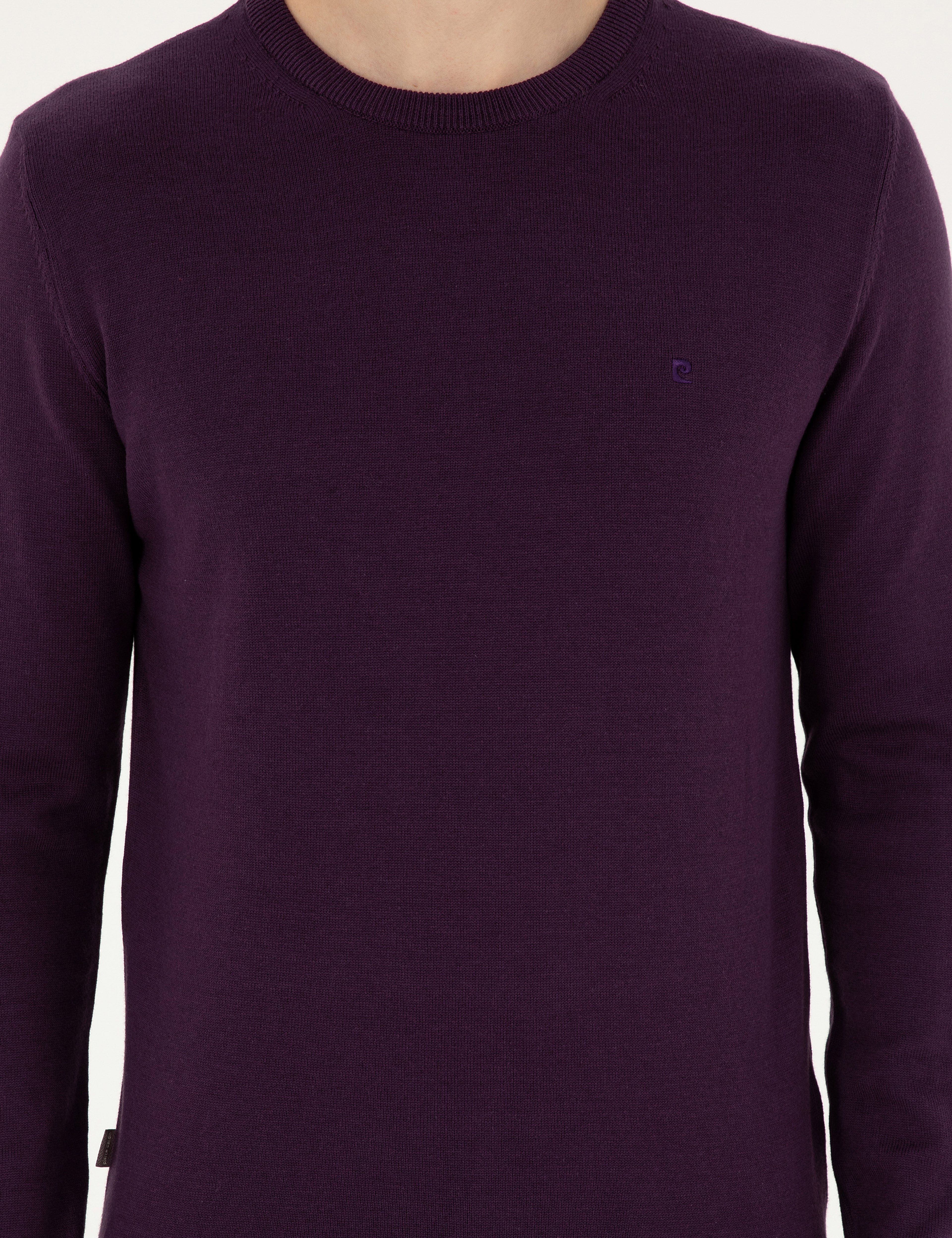 Mor Slim Fit Bisiklet Yaka Basic Triko Kazak