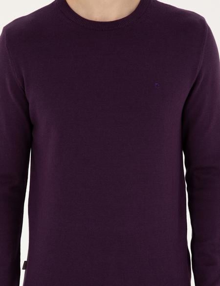 Mor Slim Fit Bisiklet Yaka Basic Triko Kazak - 50296575054