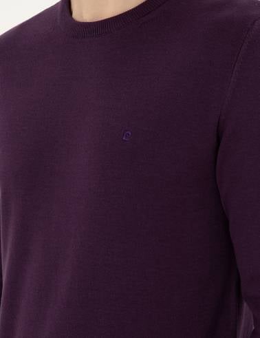 Mor Slim Fit Bisiklet Yaka Basic Triko Kazak