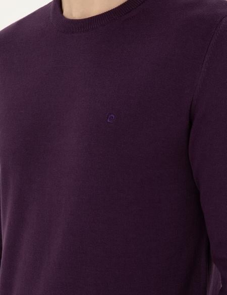 Mor Slim Fit Bisiklet Yaka Basic Triko Kazak - 50296575054