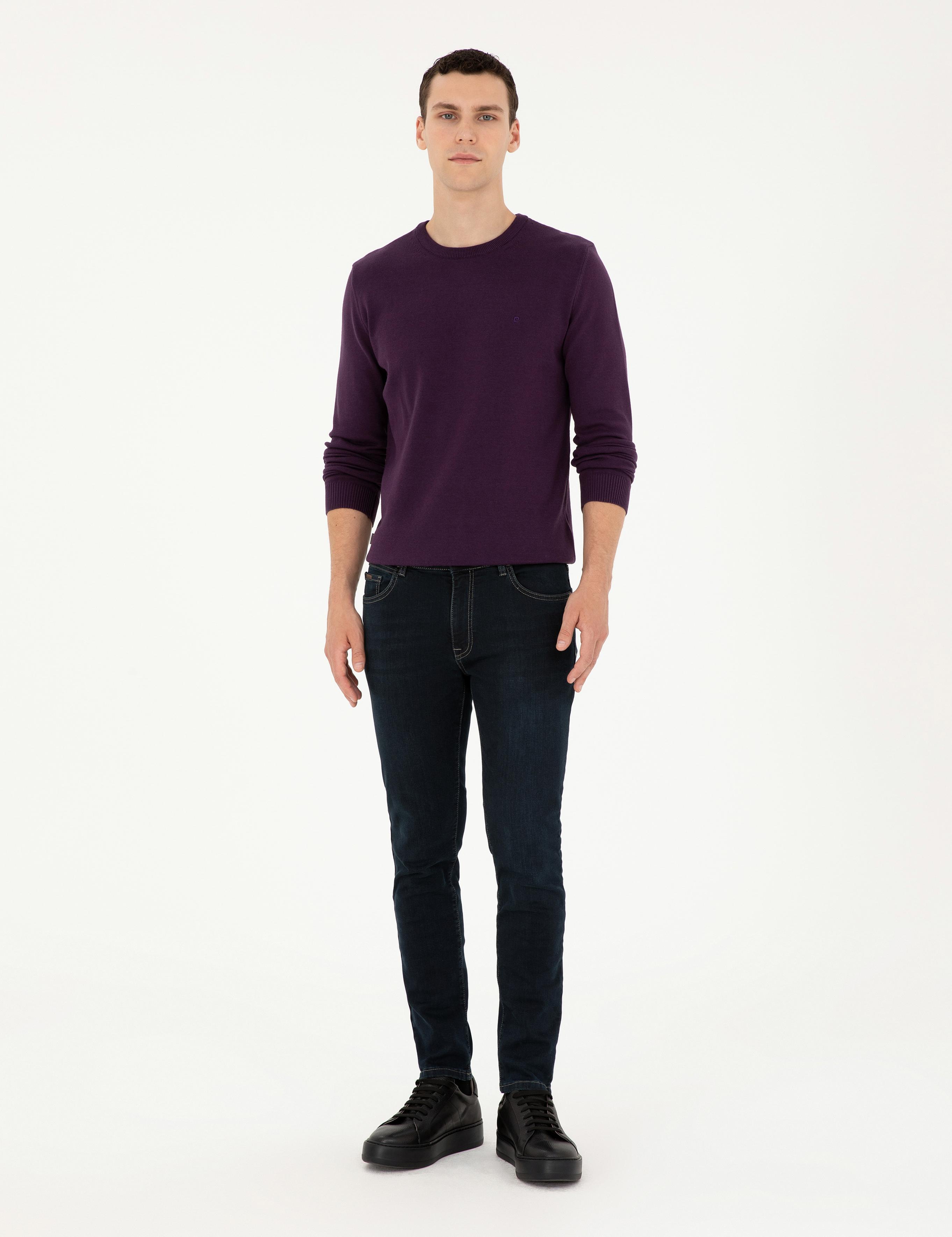 Mor Slim Fit Bisiklet Yaka Basic Triko Kazak