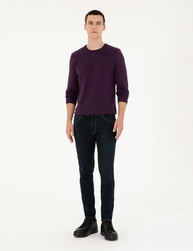 Mor Slim Fit Bisiklet Yaka Basic Triko Kazak