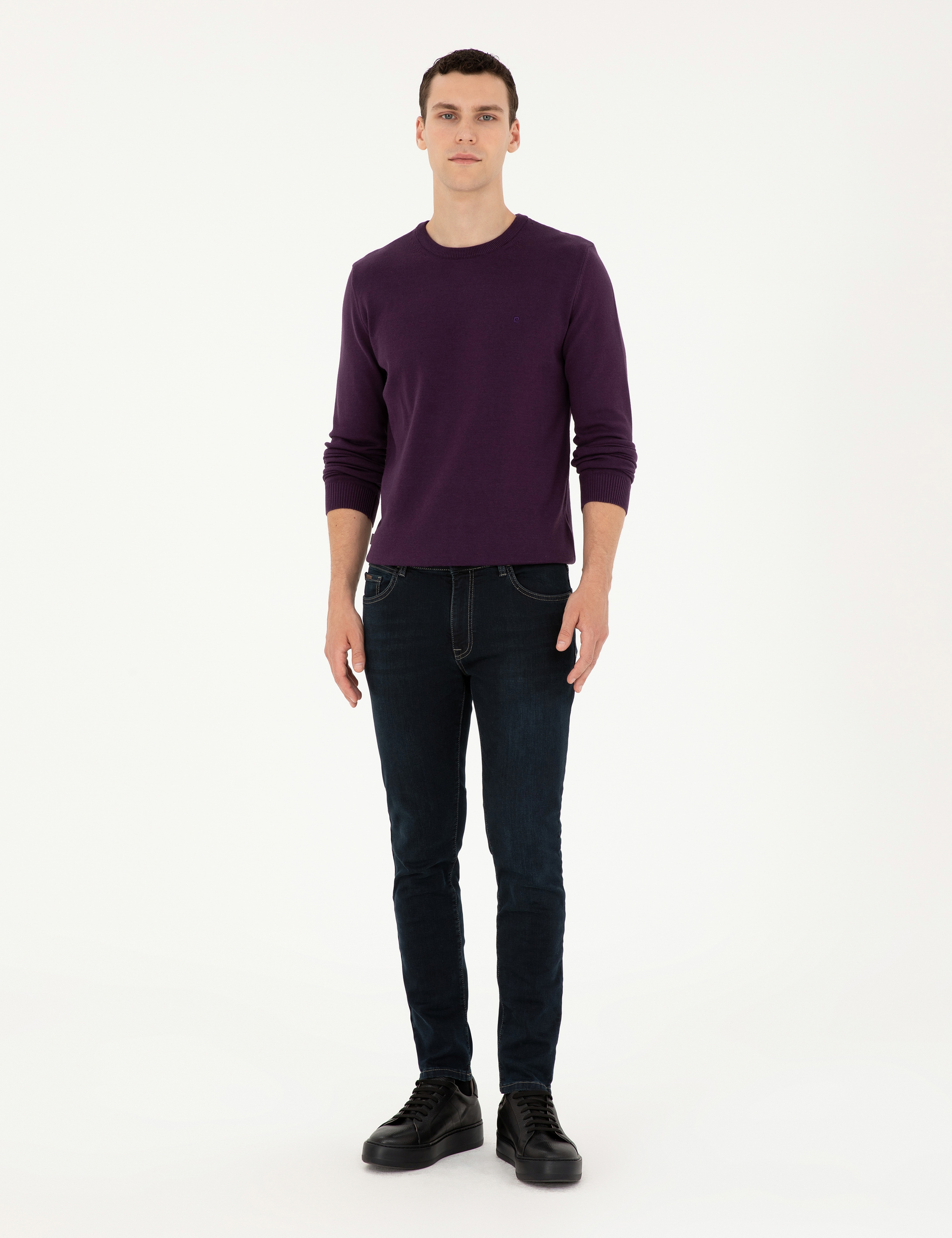 Mor Slim Fit Bisiklet Yaka Basic Triko Kazak - Image 4