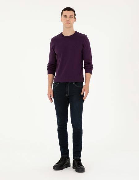 Mor Slim Fit Bisiklet Yaka Basic Triko Kazak - 50296575054