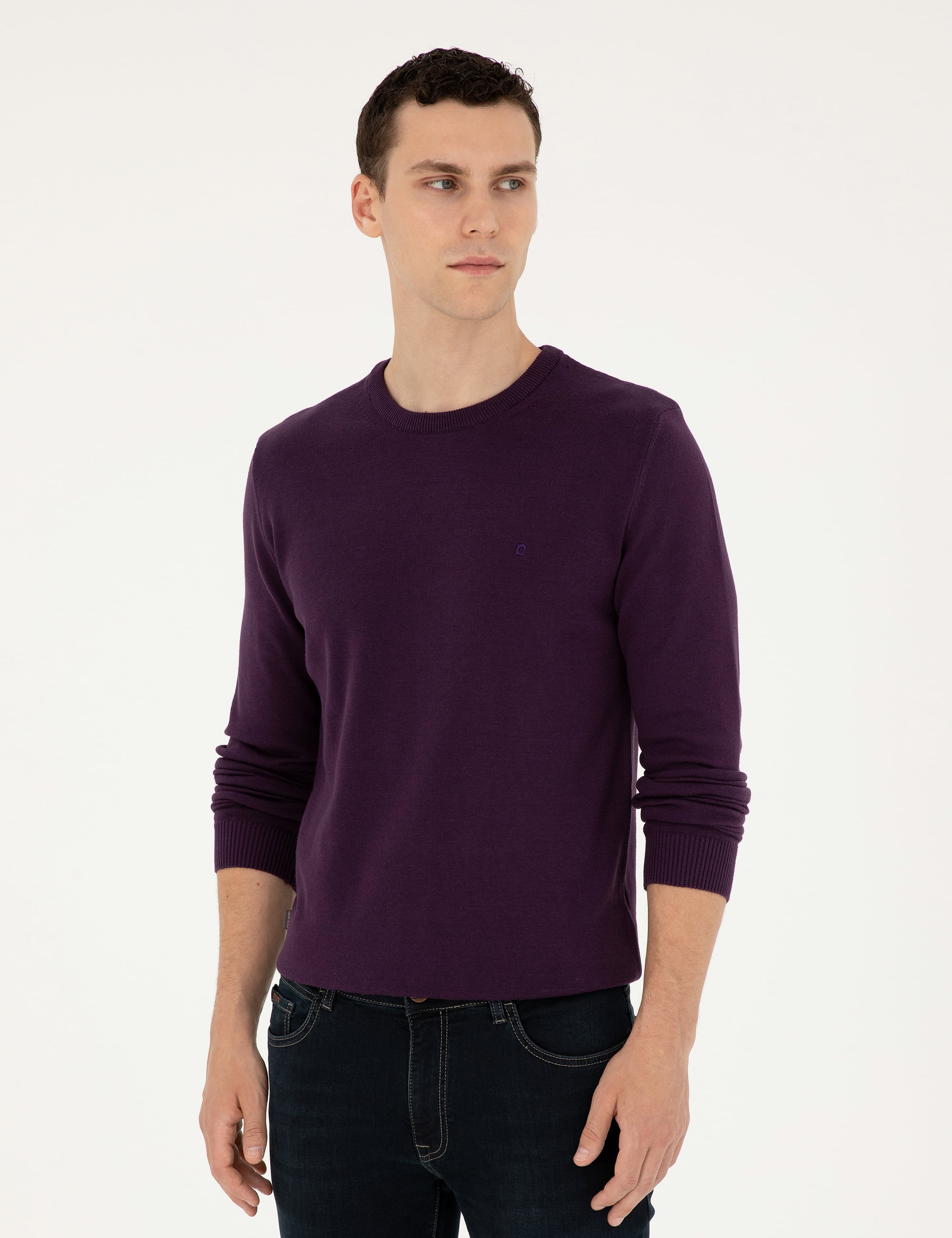 Mor Slim Fit Bisiklet Yaka Basic Triko Kazak