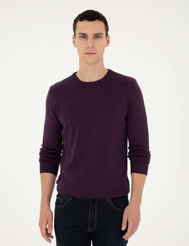 Mor Slim Fit Bisiklet Yaka Basic Triko Kazak