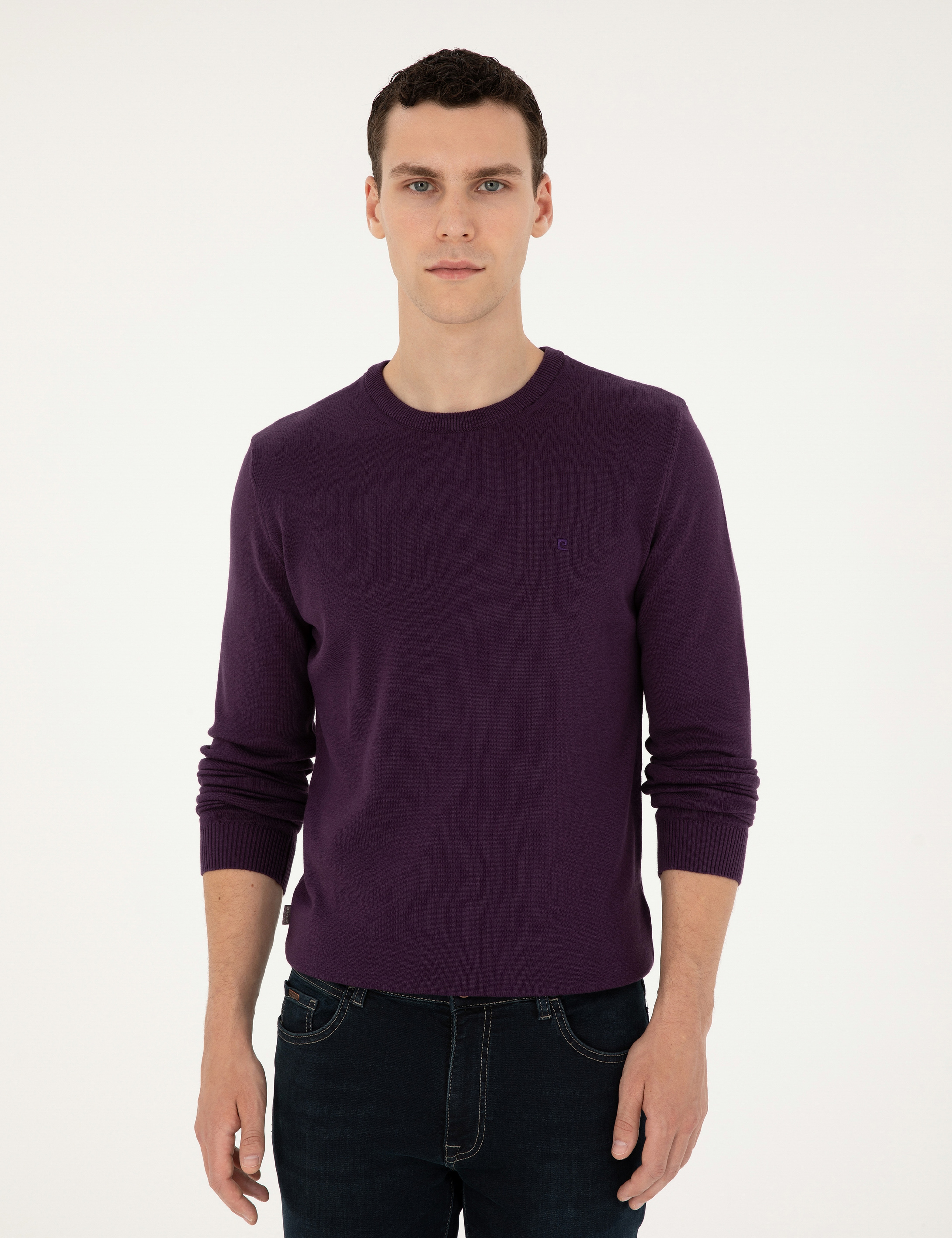 Mor Slim Fit Bisiklet Yaka Basic Triko Kazak - Image 3