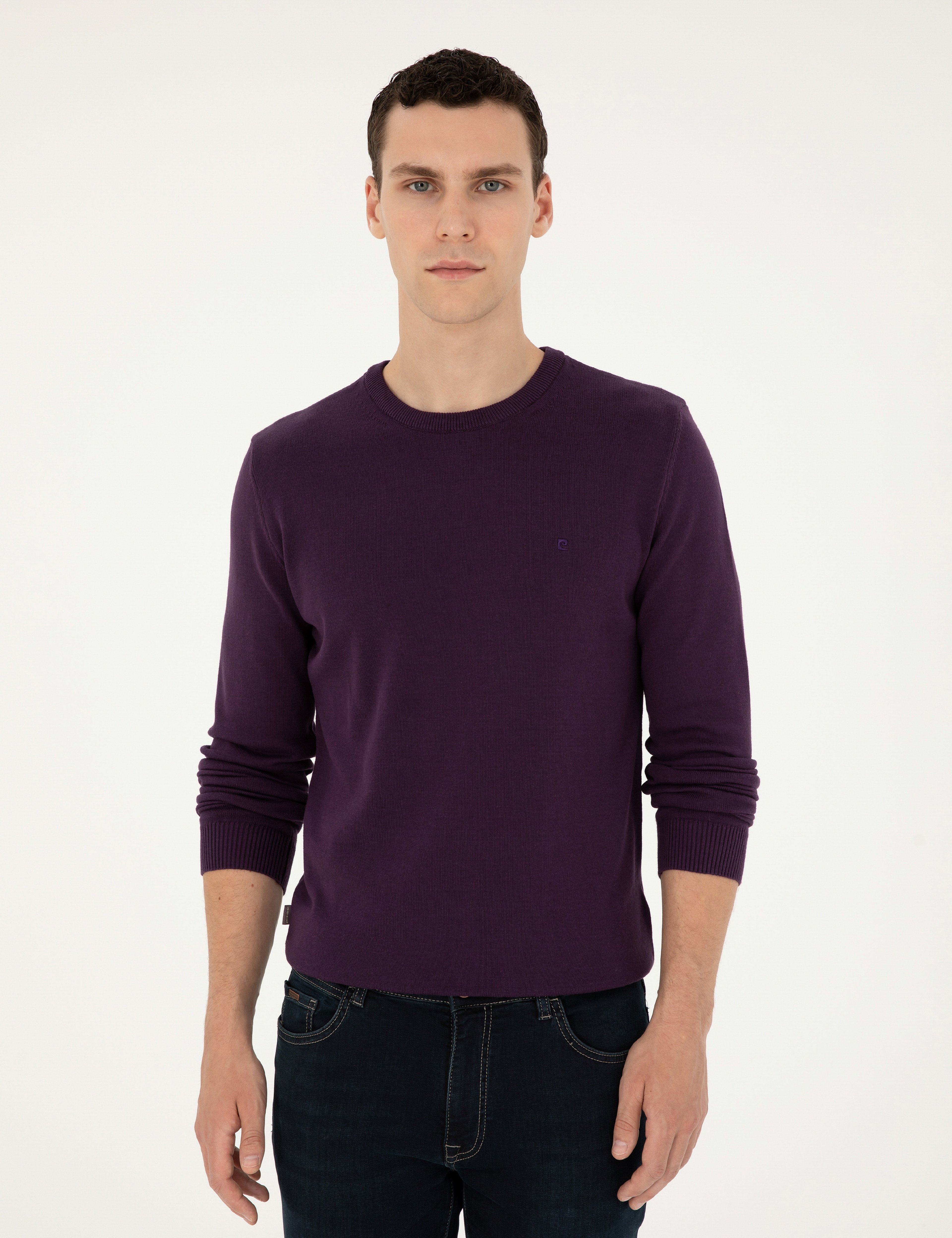 Mor Slim Fit Bisiklet Yaka Basic Triko Kazak