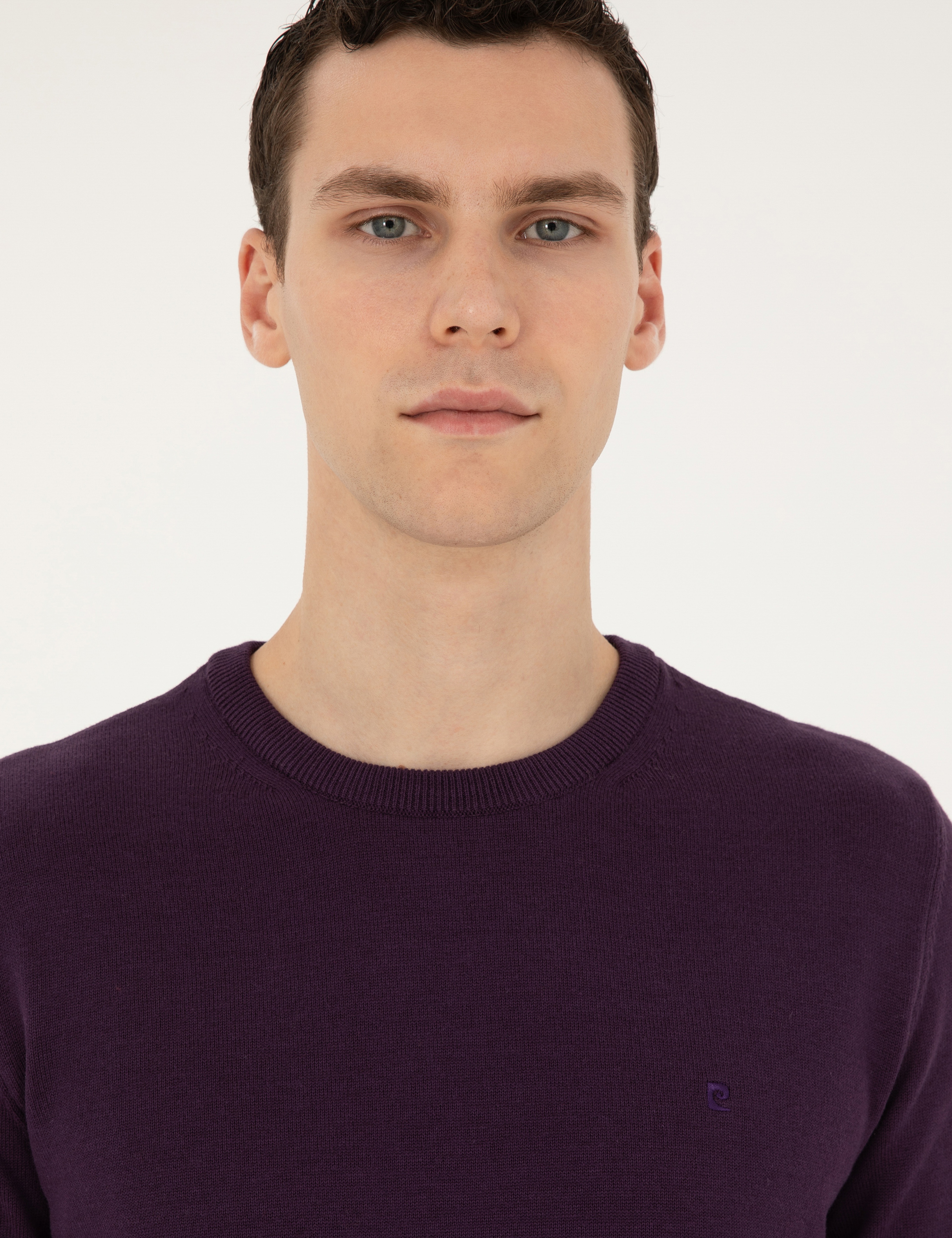 Mor Slim Fit Bisiklet Yaka Basic Triko Kazak - Image 2
