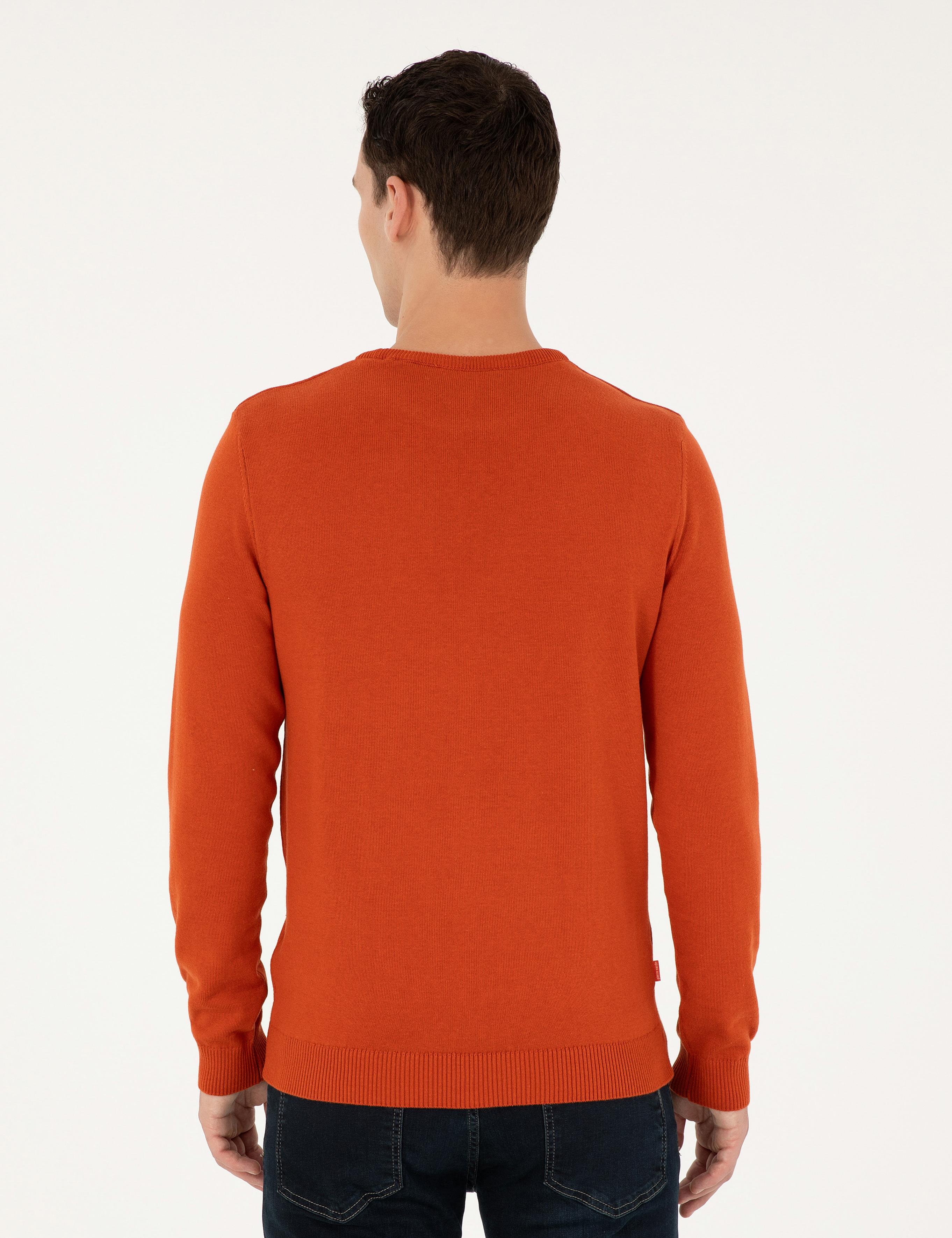 Turuncu Slim Fit Bisiklet Yaka Basic Triko Kazak