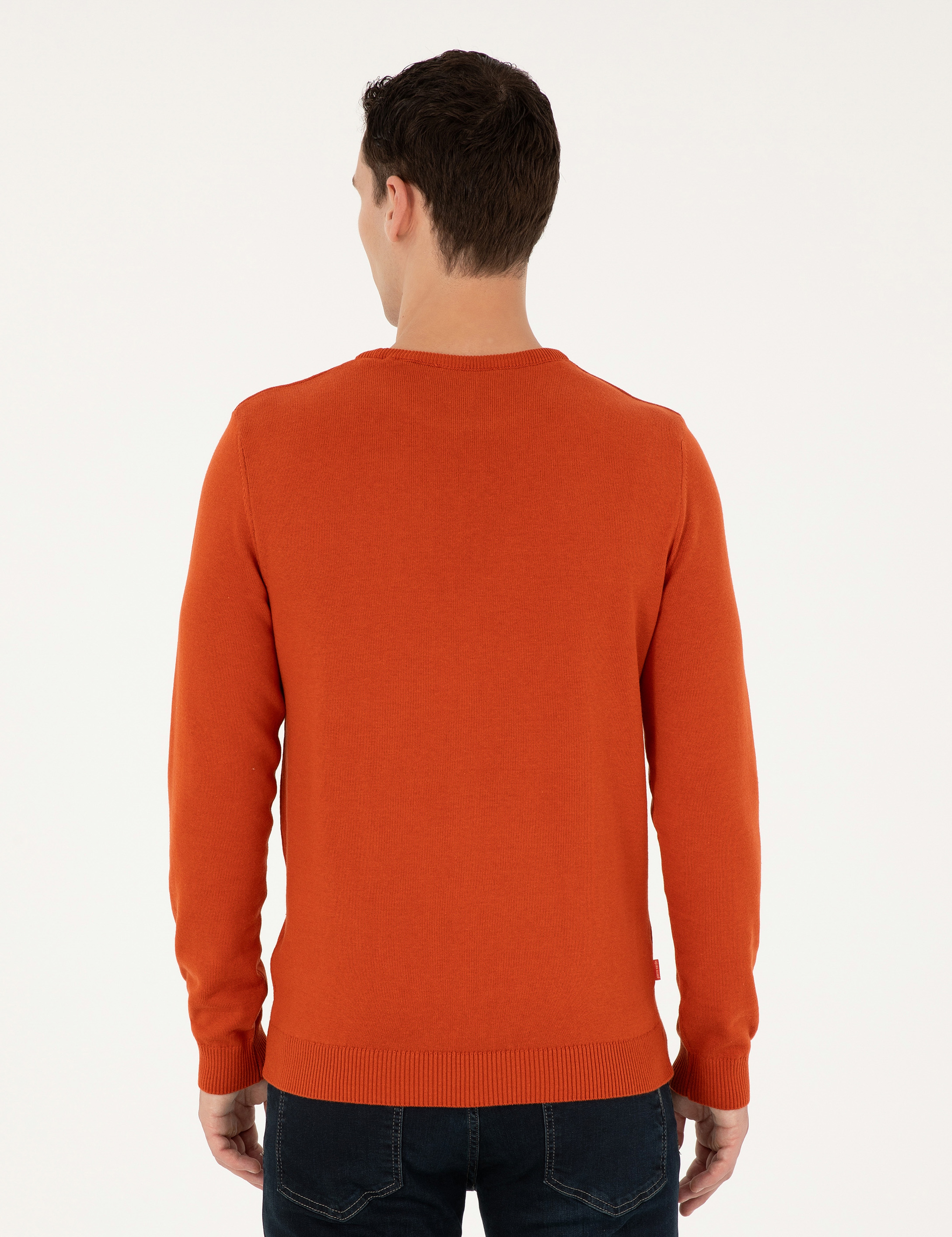 Turuncu Slim Fit Bisiklet Yaka Basic Triko Kazak - Image 5