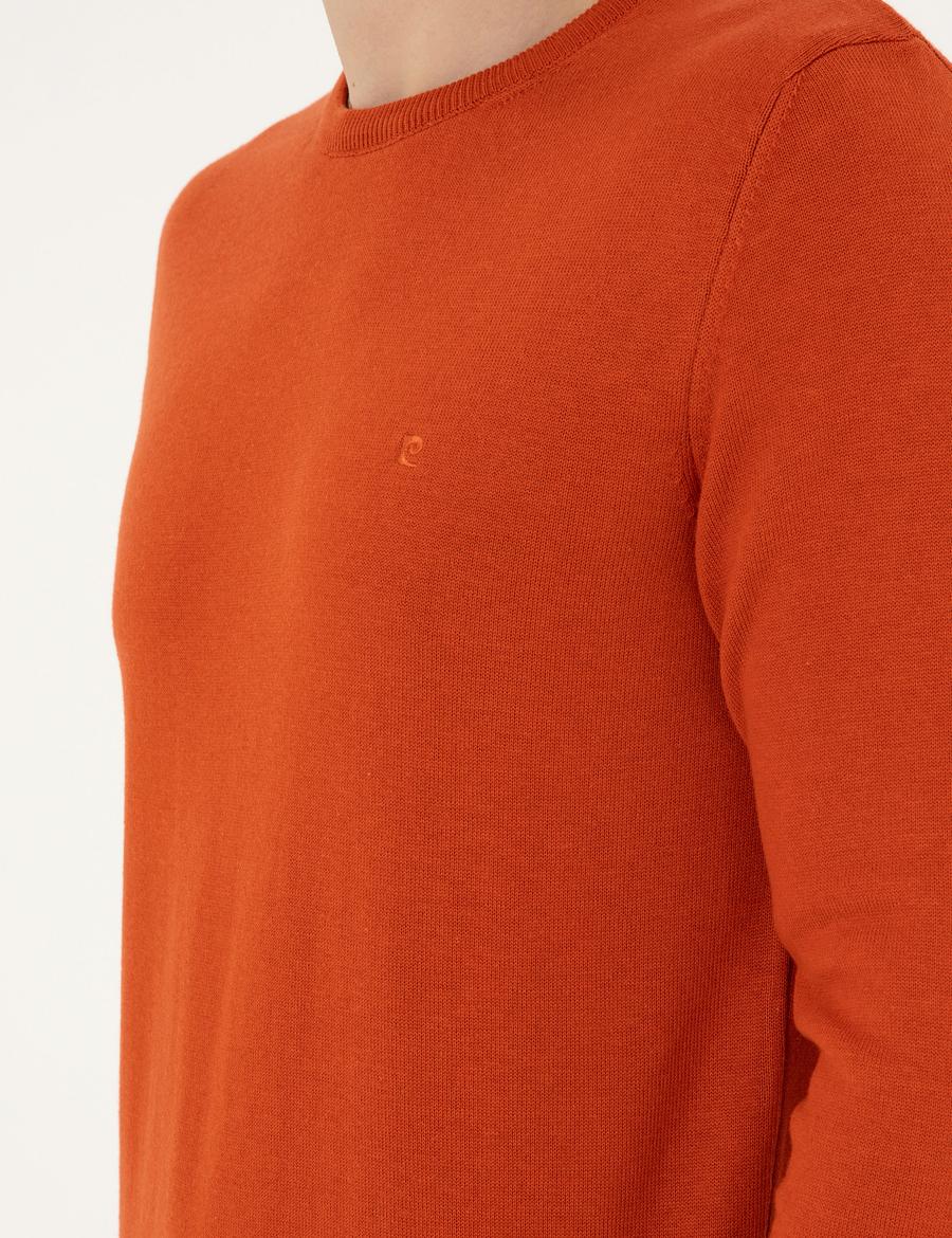 Turuncu Slim Fit Bisiklet Yaka Basic Triko Kazak