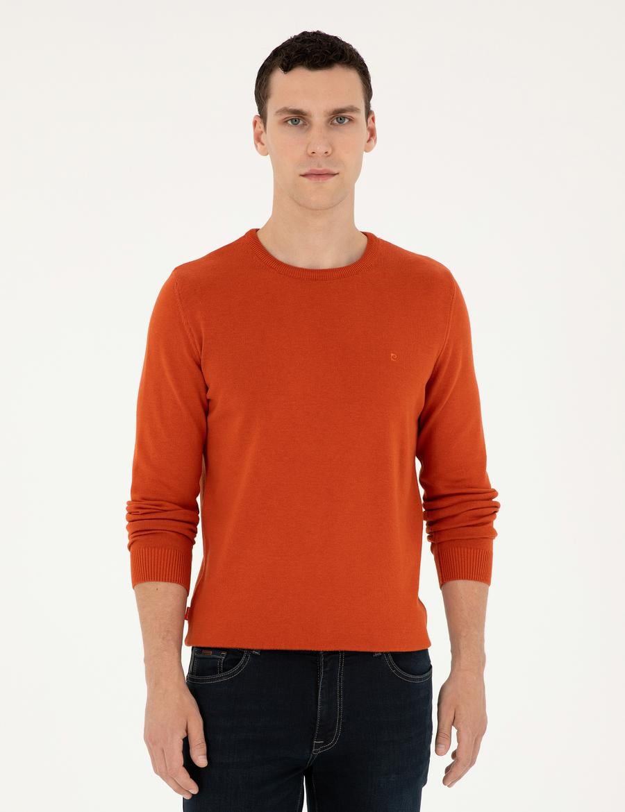 Turuncu Slim Fit Bisiklet Yaka Basic Triko Kazak