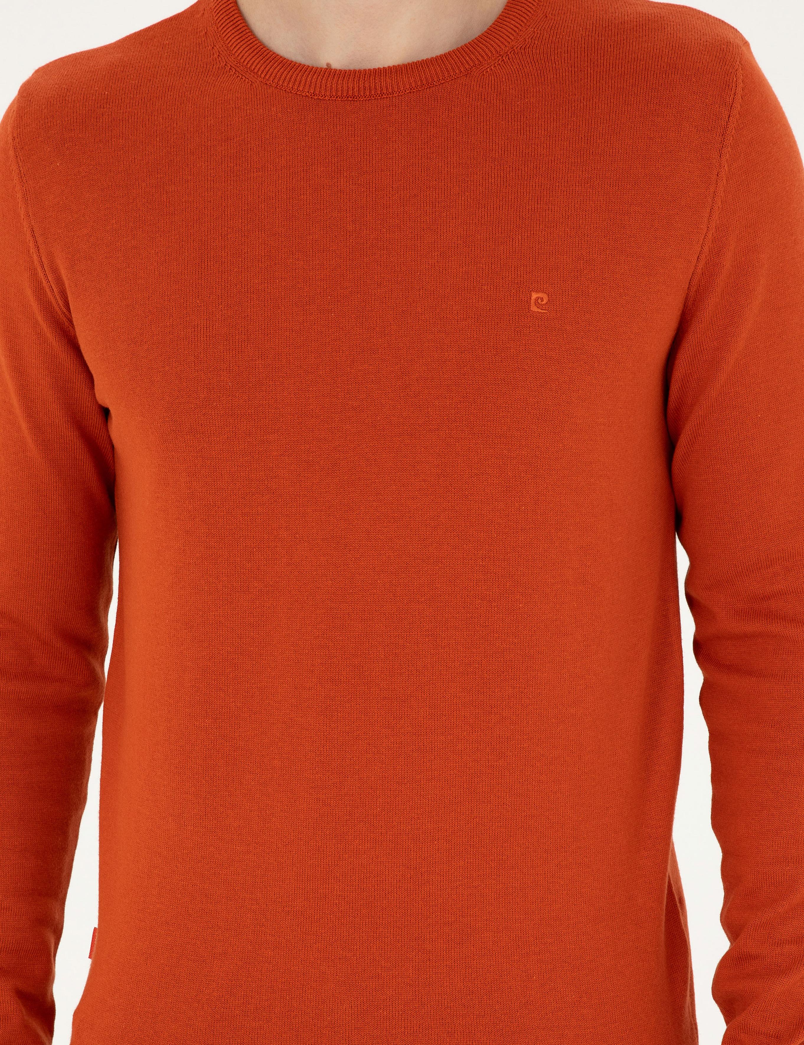 Turuncu Slim Fit Bisiklet Yaka Basic Triko Kazak