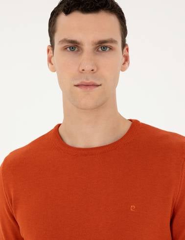 Turuncu Slim Fit Bisiklet Yaka Basic Triko Kazak