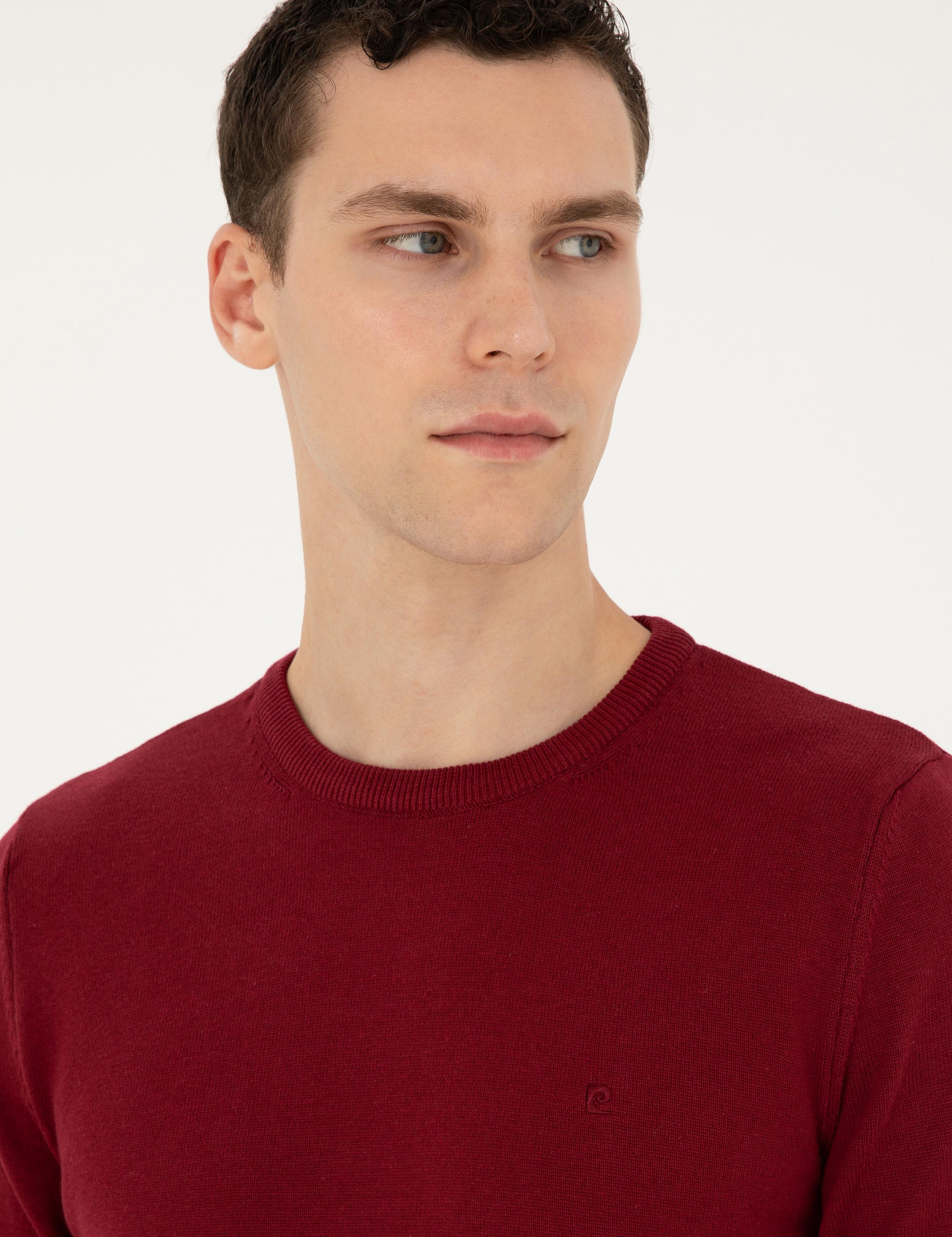 Vişne Slim Fit Bisiklet Yaka Basic Triko Kazak