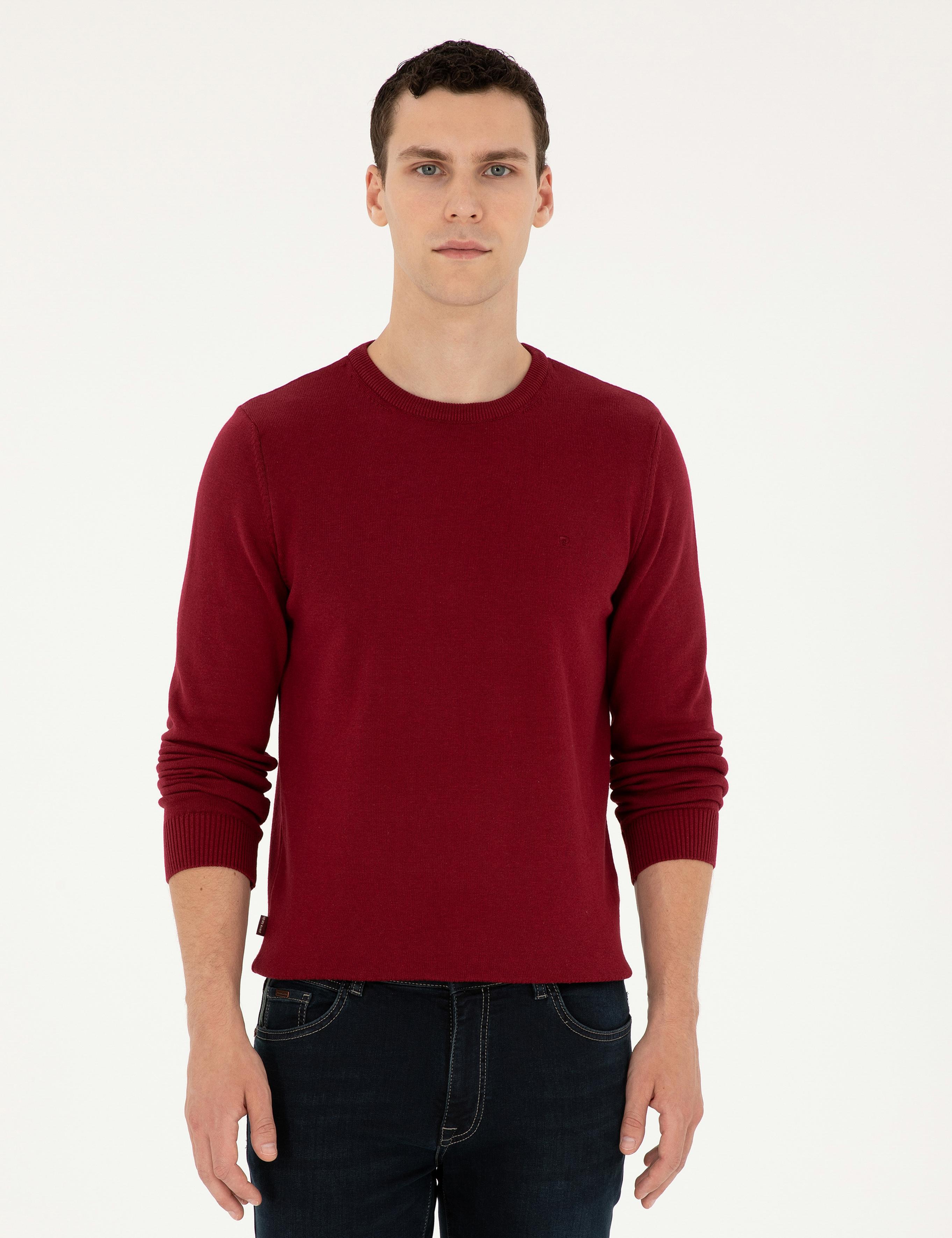 Vişne Slim Fit Bisiklet Yaka Basic Triko Kazak