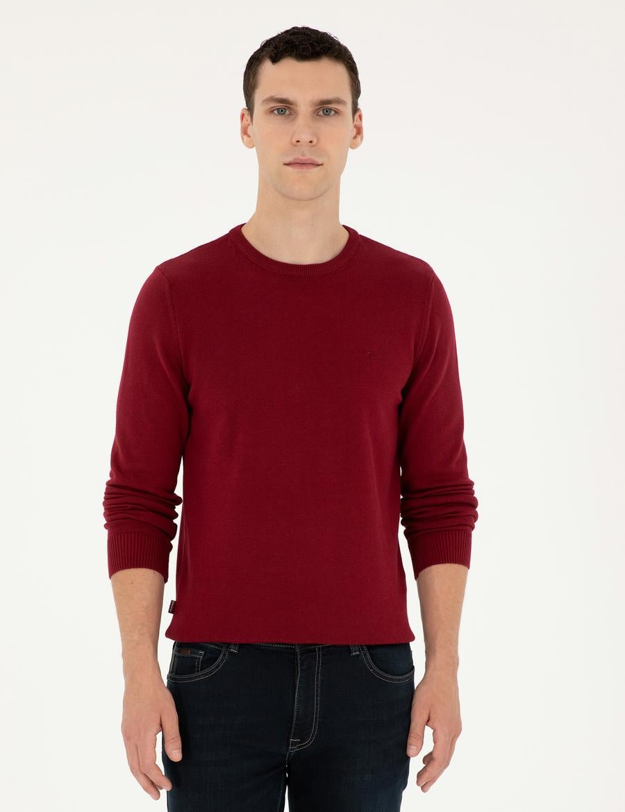 Vişne Slim Fit Bisiklet Yaka Basic Triko Kazak