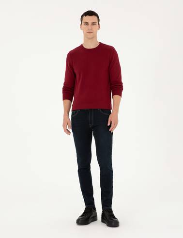 Vişne Slim Fit Bisiklet Yaka Basic Triko Kazak