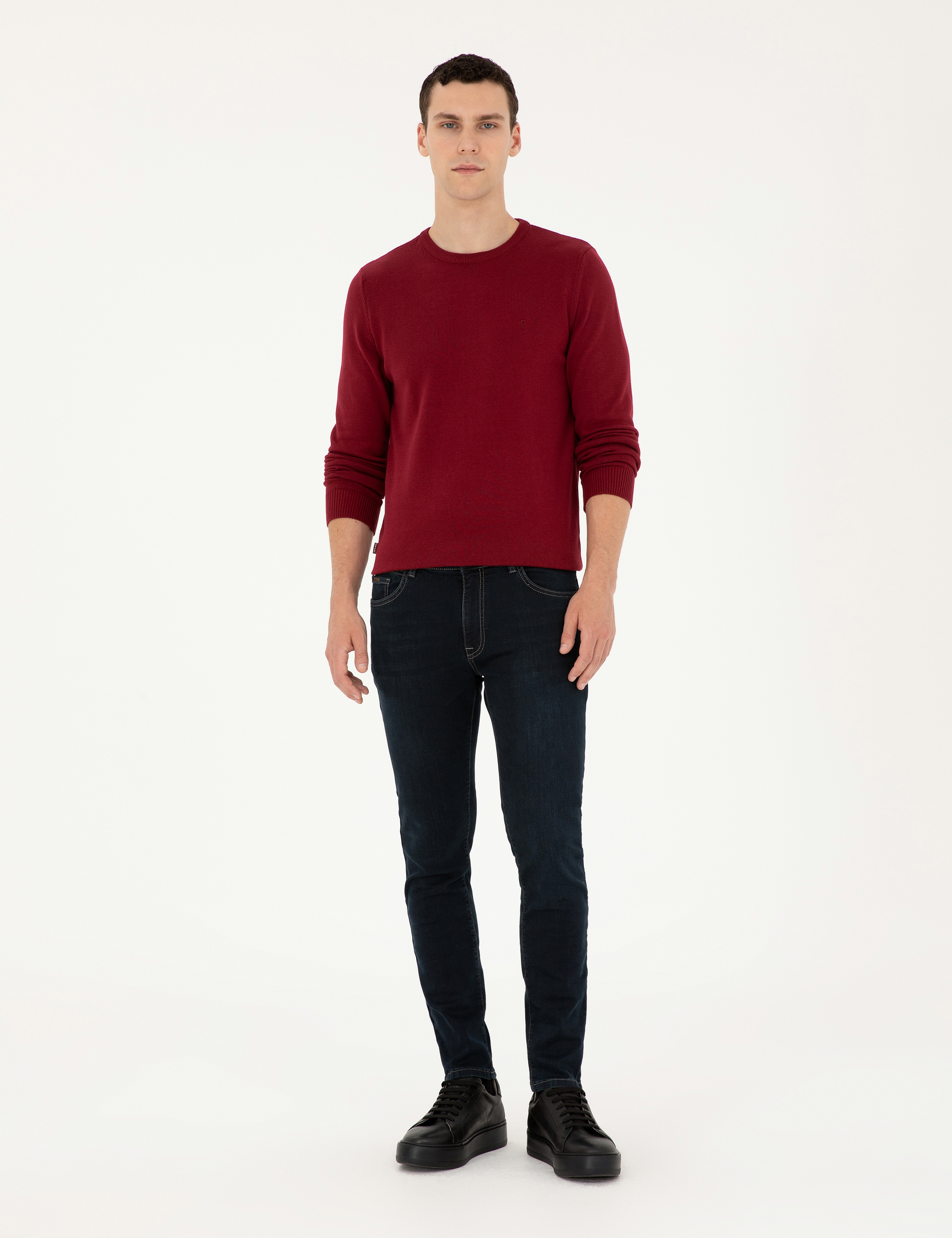 Vişne Slim Fit Bisiklet Yaka Basic Triko Kazak