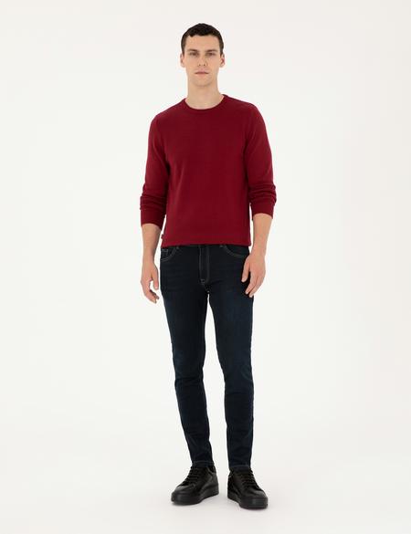 Vişne Slim Fit Bisiklet Yaka Basic Triko Kazak - 50296575141