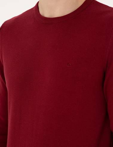 Vişne Slim Fit Bisiklet Yaka Basic Triko Kazak