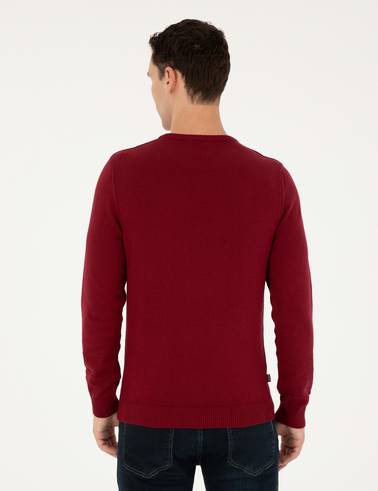 Vişne Slim Fit Bisiklet Yaka Basic Triko Kazak