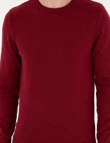 Vişne Slim Fit Bisiklet Yaka Basic Triko Kazak
