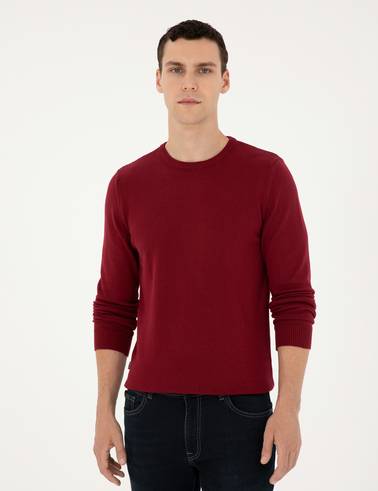 Vişne Slim Fit Bisiklet Yaka Basic Triko Kazak