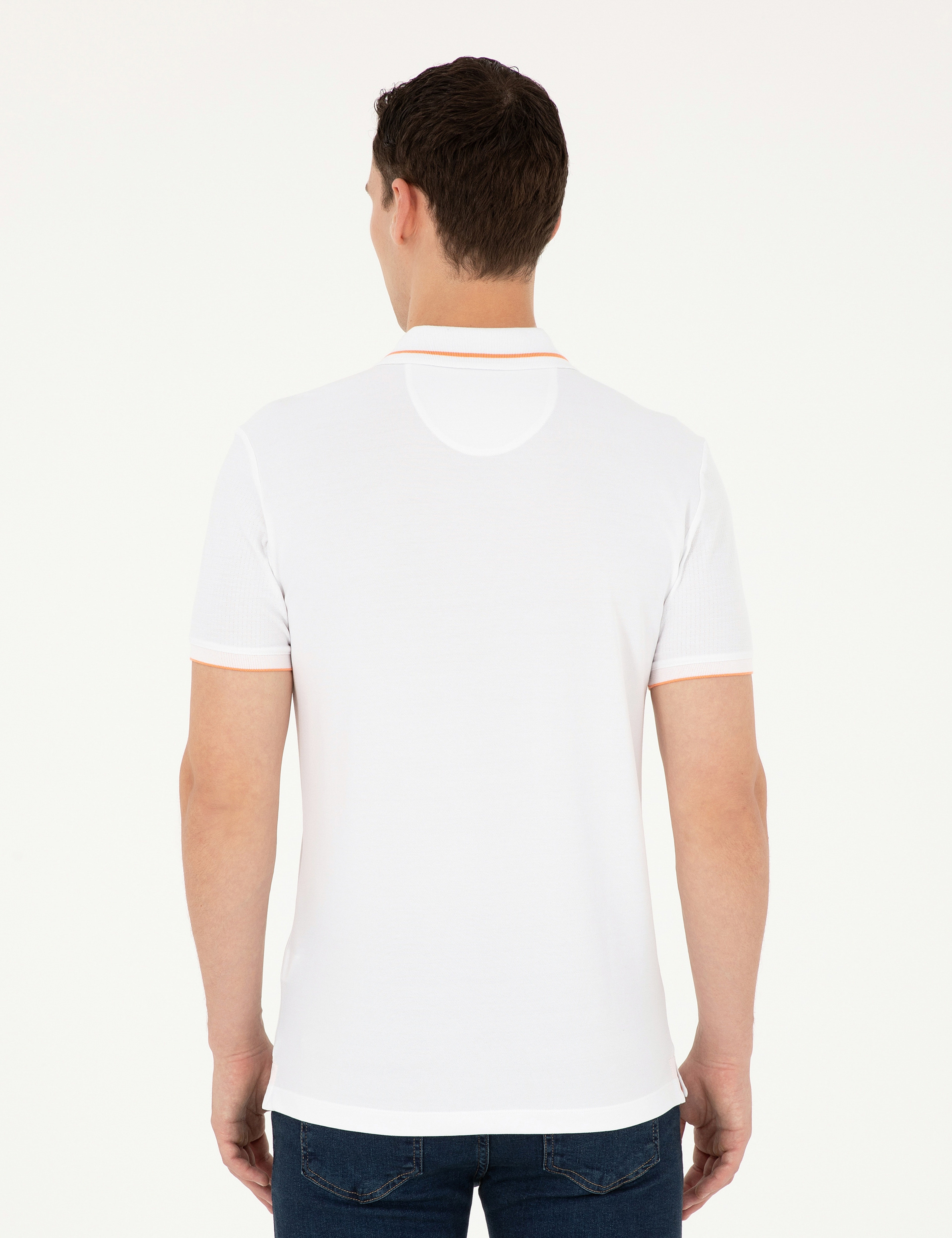 Beyaz Slim Fit Fermuarlı Polo Yaka Tişört - Image 5