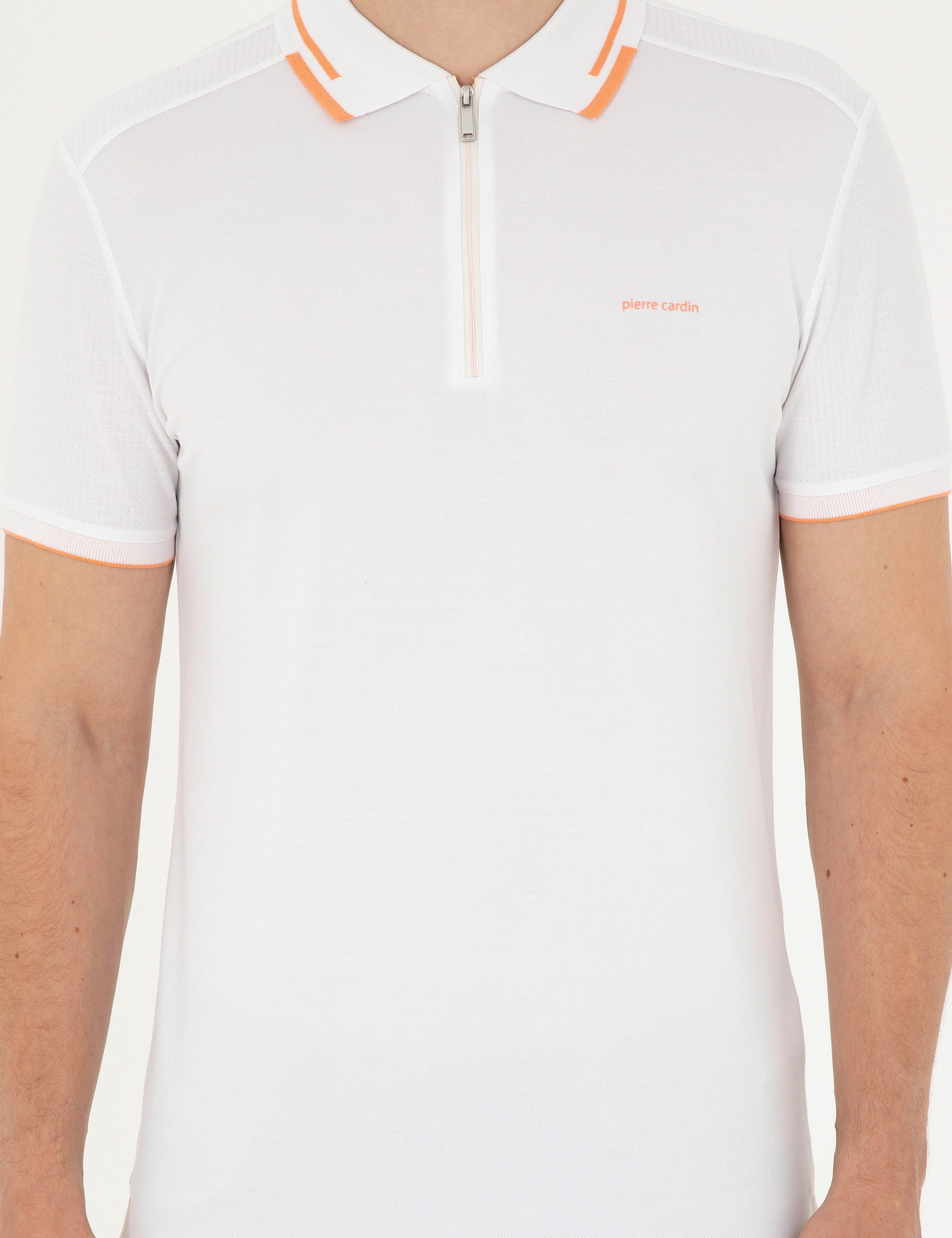 Beyaz Slim Fit Fermuarlı Polo Yaka Tişört - Image 6