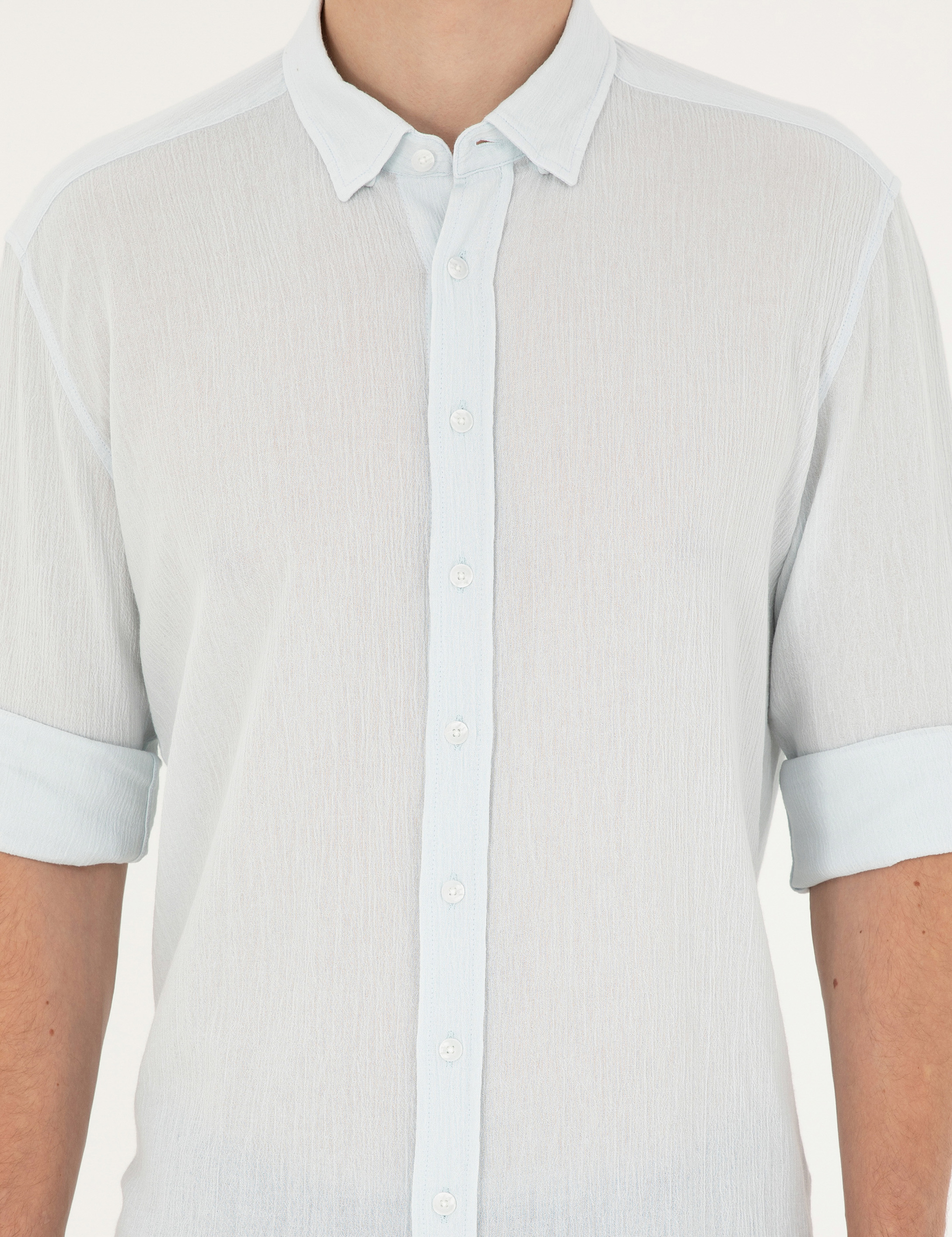 Açık Mavi Regular Fit Uzun Kollu Gömlek - Image 6
