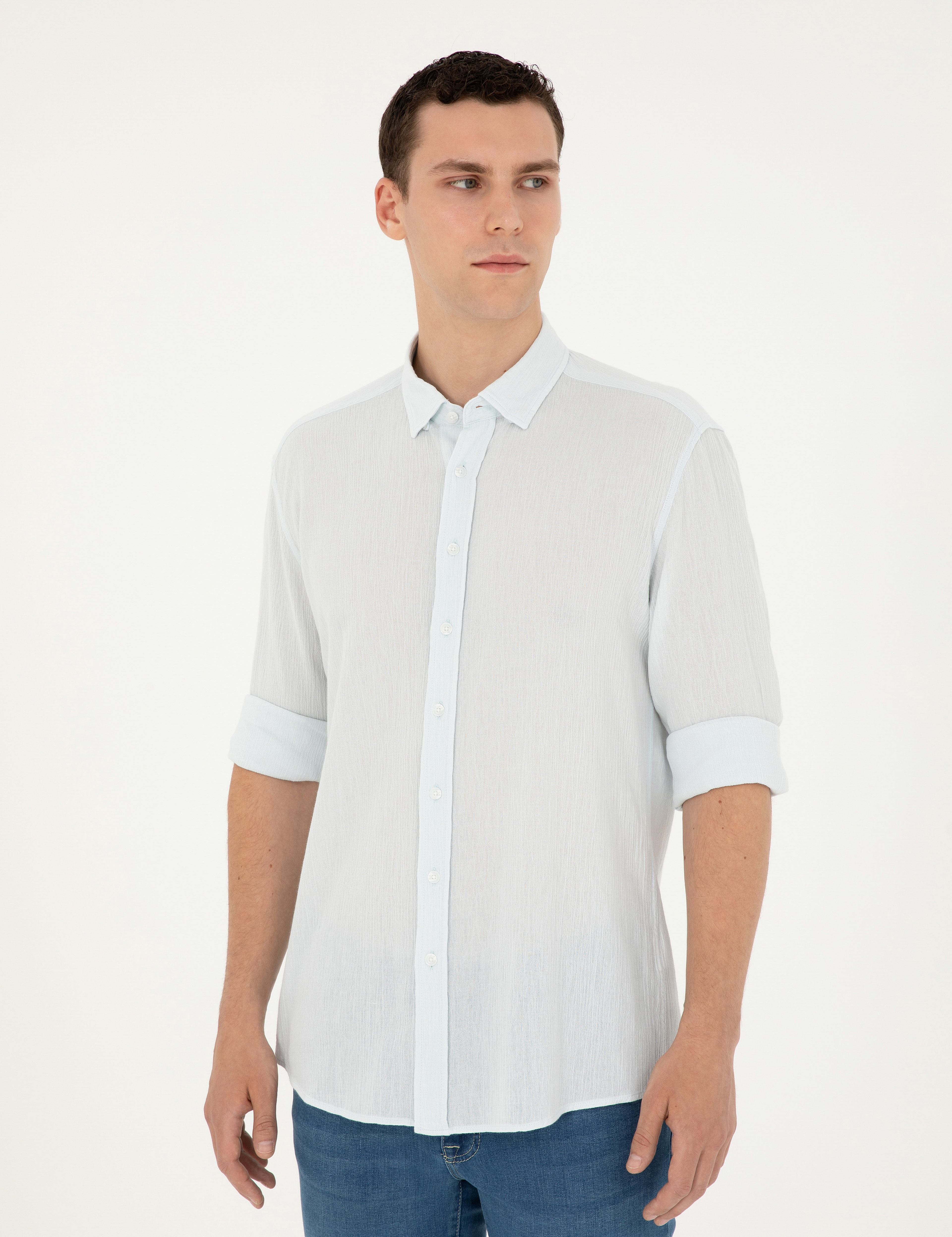 Açık Mavi Regular Fit Uzun Kollu Gömlek - Image 3