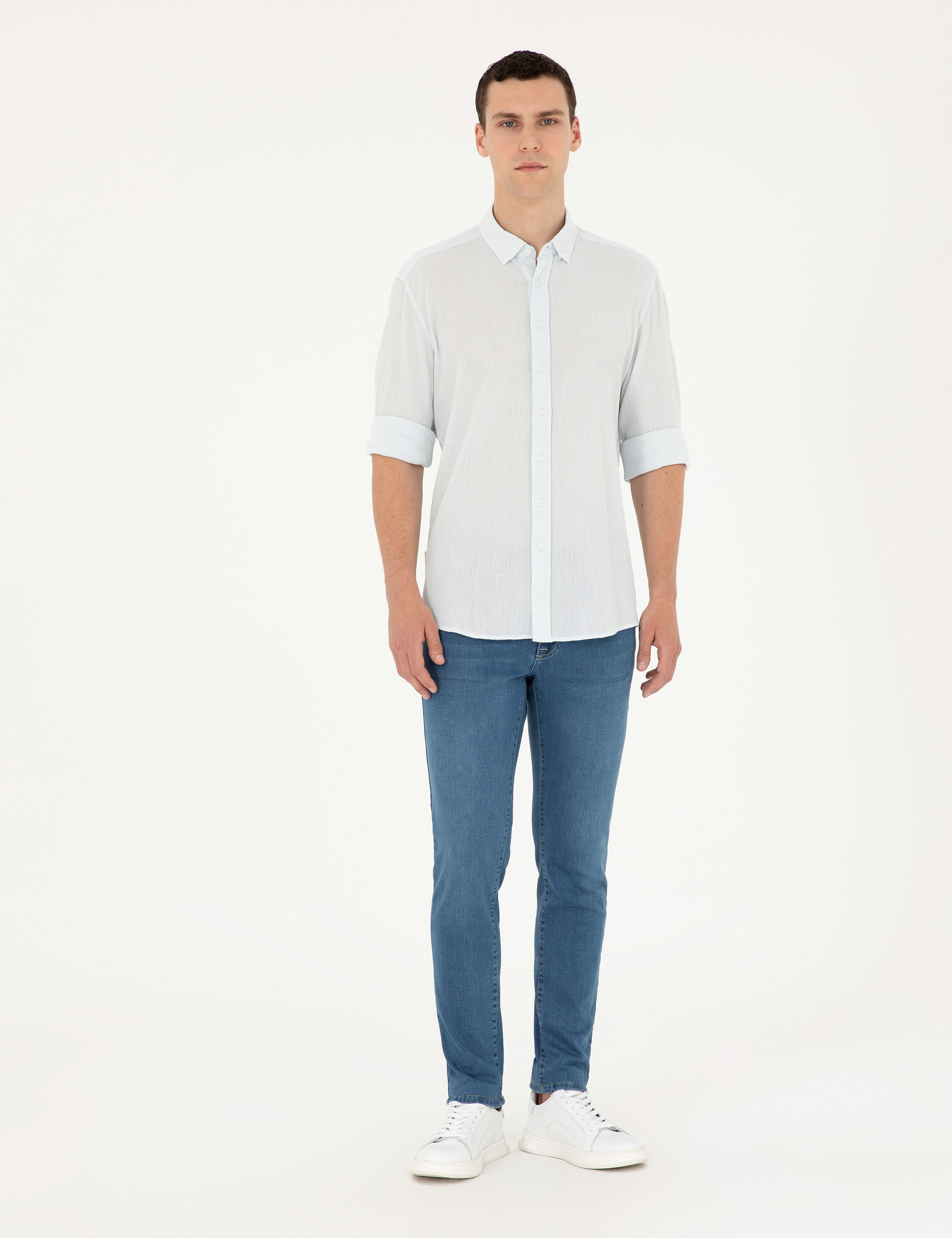 Açık Mavi Regular Fit Uzun Kollu Gömlek - Image 4