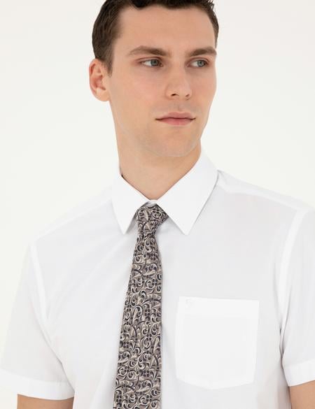 Beyaz Regular Fit Kısa Kollu Basic Gömlek - 50286243016