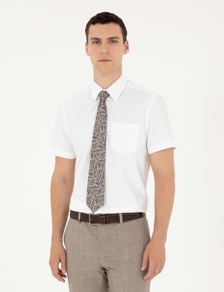Beyaz Regular Fit Kısa Kollu Basic Gömlek - 50286243016