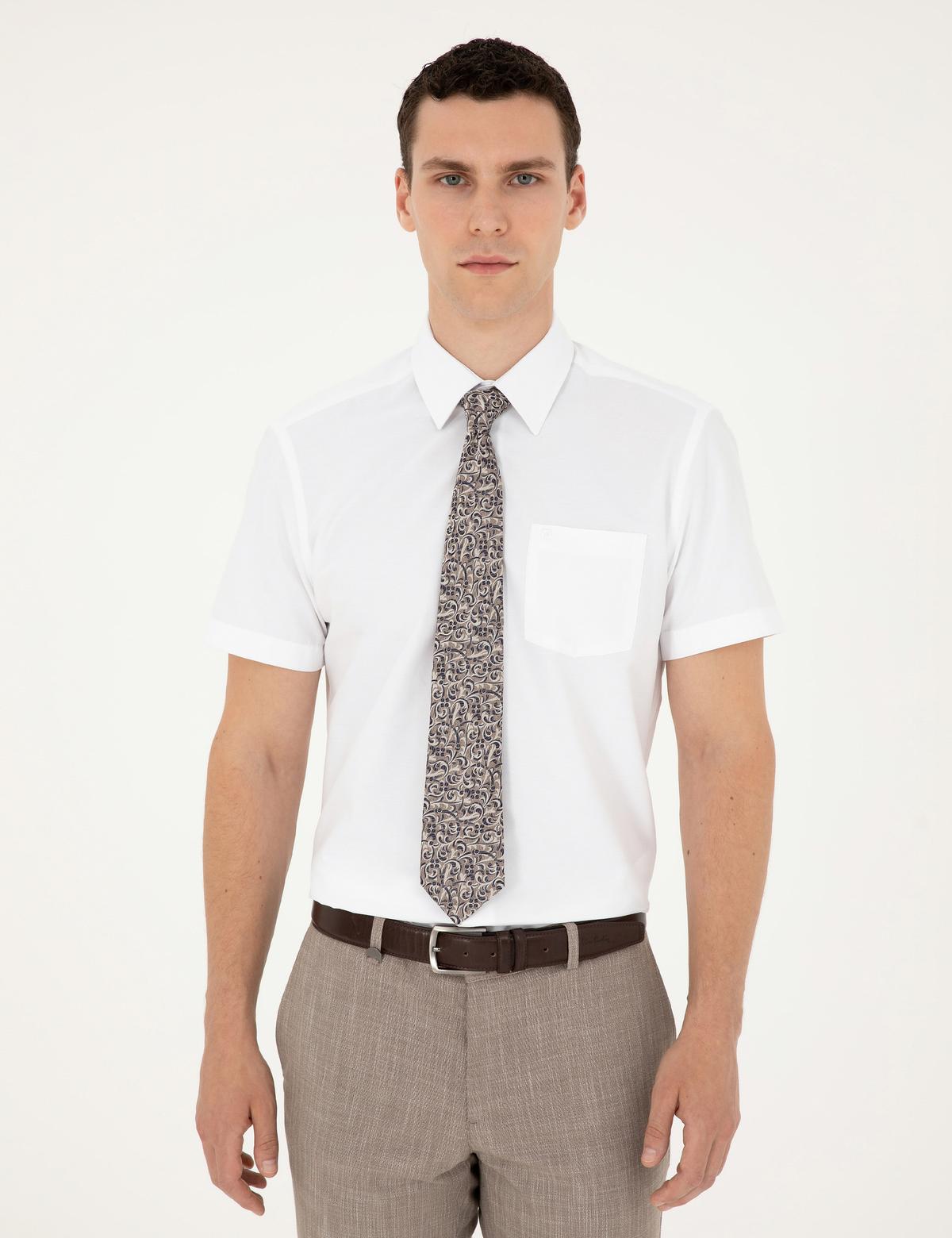 Beyaz Regular Fit Kısa Kollu Basic Gömlek - 50286243016