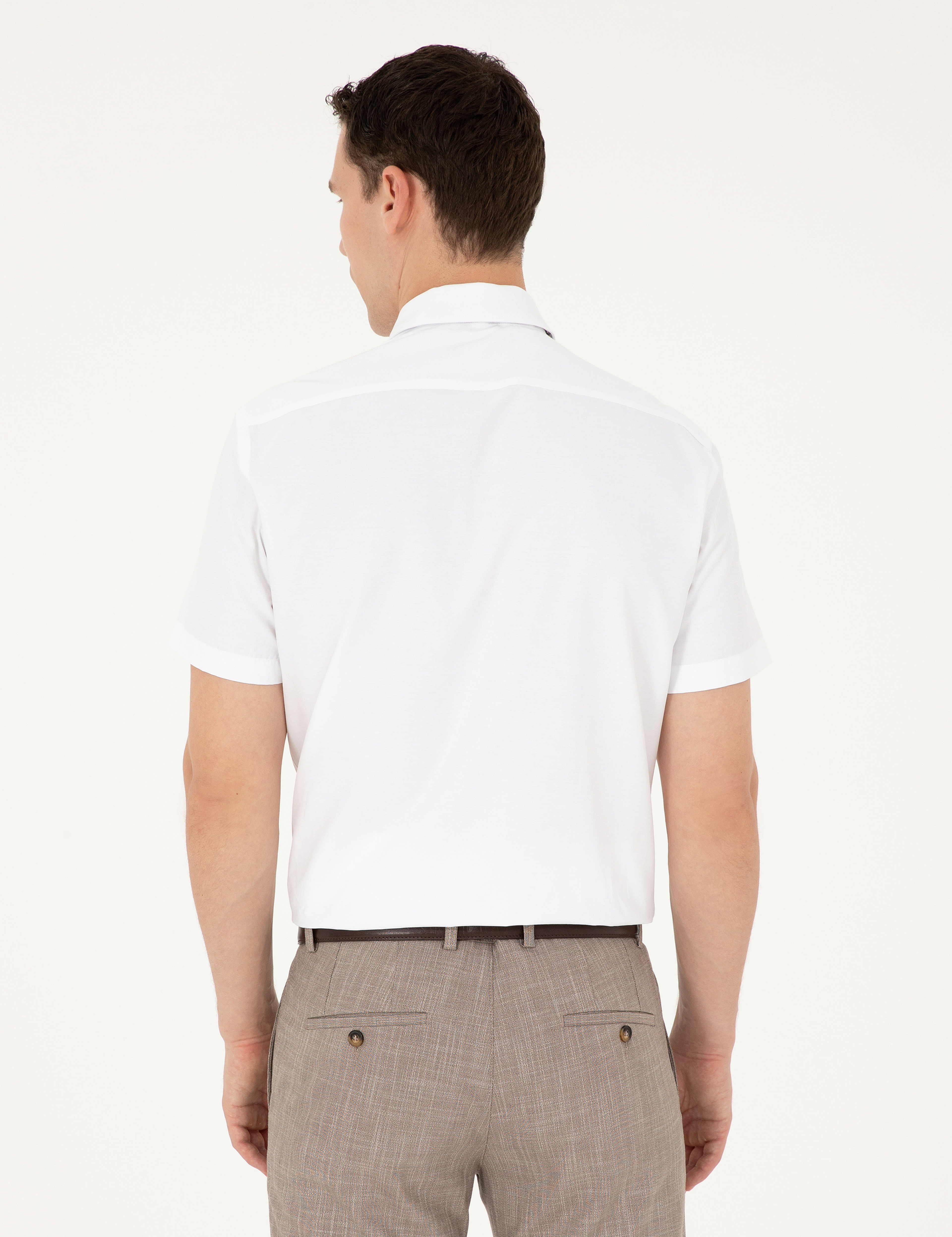 Beyaz Regular Fit Kısa Kollu Basic Gömlek - Image 5