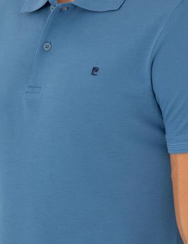 Koyu Mavi Slim Fit %100 Pamuk Polo Yaka Basic Tişört