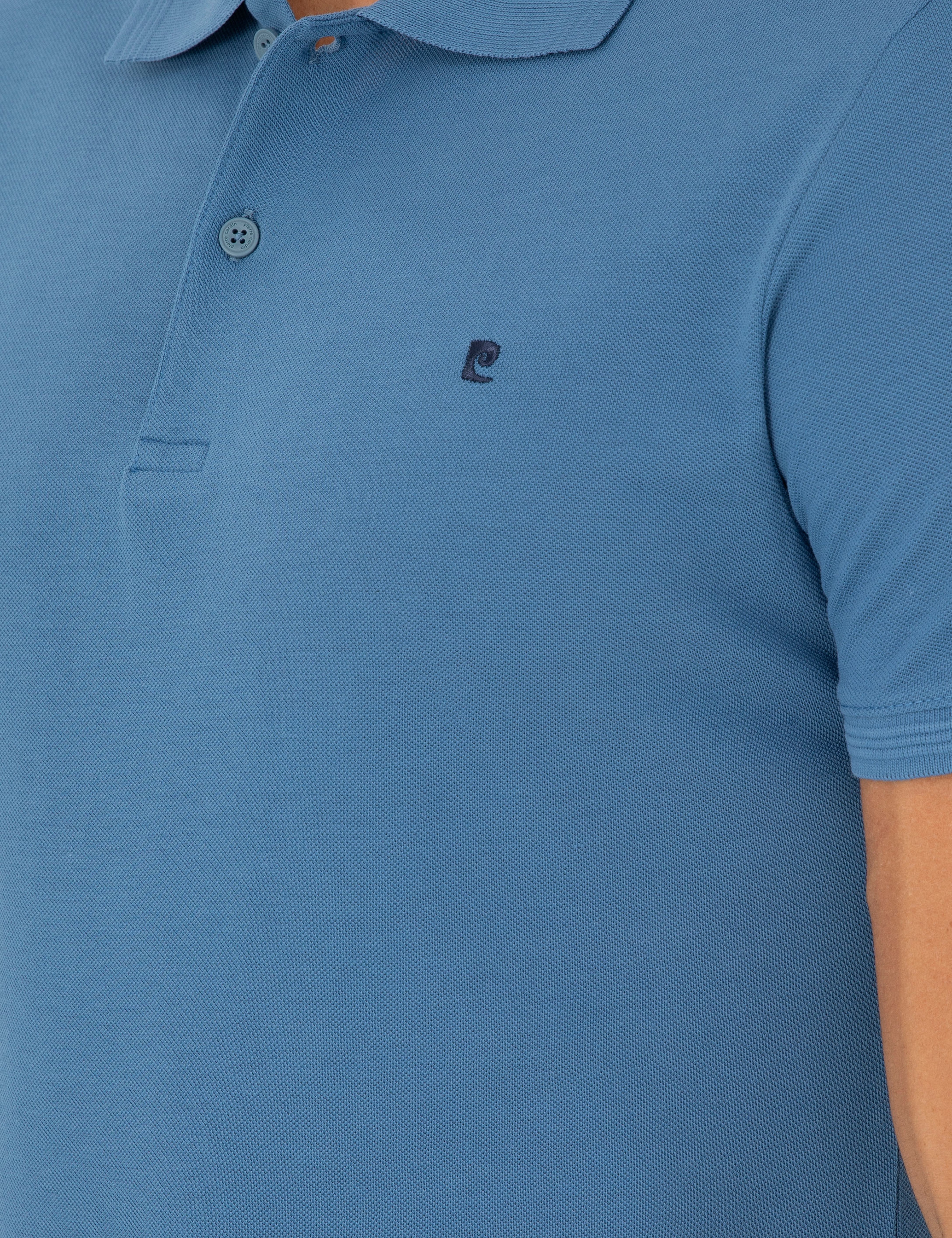 Koyu Mavi Slim Fit %100 Pamuk Düğmeli Polo Yaka Basic Tişört - Image 7