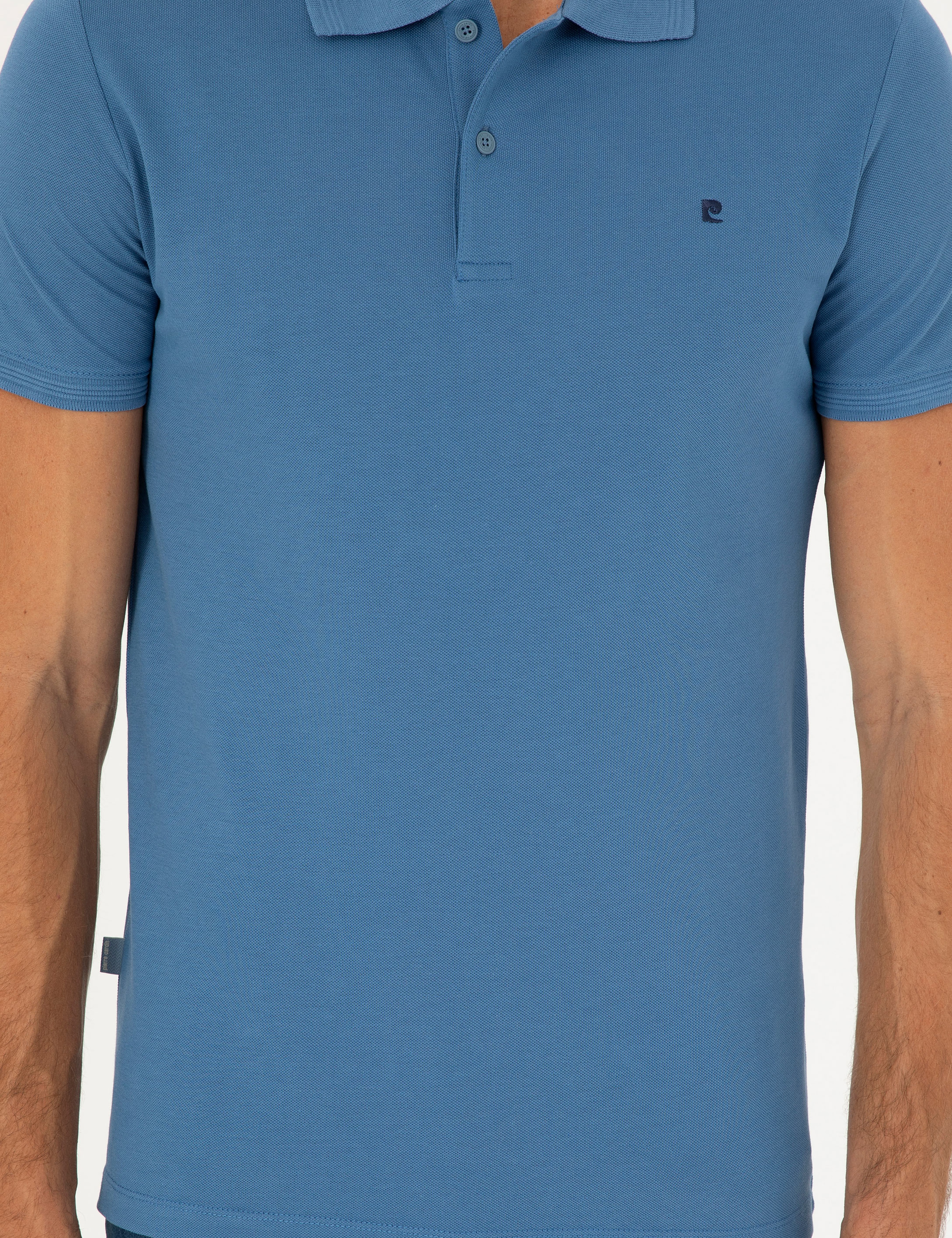 Koyu Mavi Slim Fit %100 Pamuk Düğmeli Polo Yaka Basic Tişört - Image 6