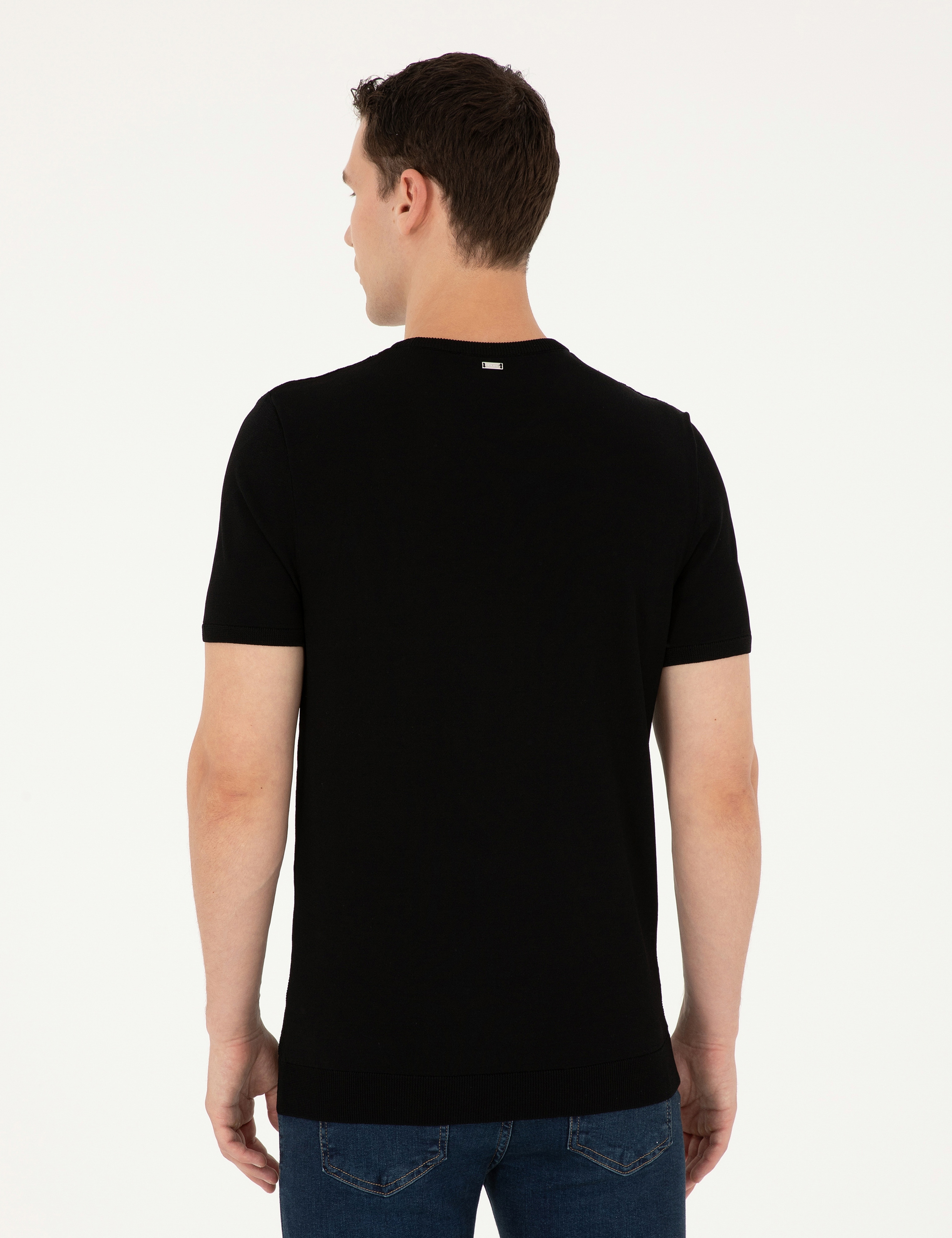 Siyah Slim Fit Bisiklet Yaka Triko Tişört - Image 5