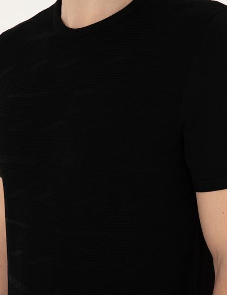 Siyah Slim Fit Bisiklet Yaka Triko Tişört - 50287450019