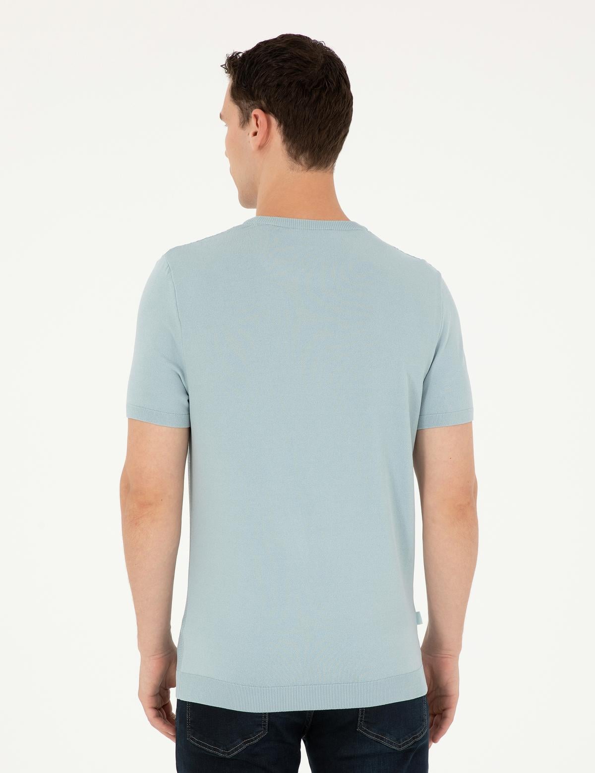 Açık Mavi Slim Fit Bisiklet Yaka Triko Tişört - 50302441006