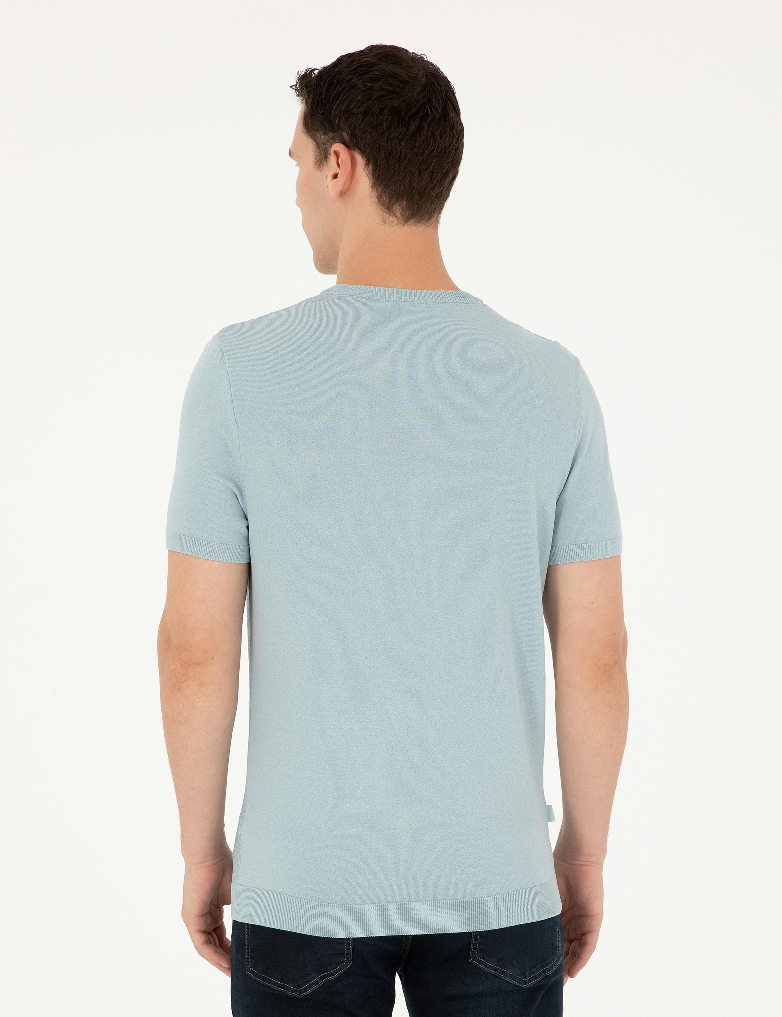 Açık Mavi Slim Fit Bisiklet Yaka Triko Tişört