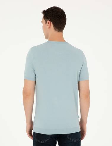 Açık Mavi Slim Fit Bisiklet Yaka Triko Tişört