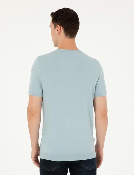 Açık Mavi Slim Fit Bisiklet Yaka Triko Tişört - 50302441006