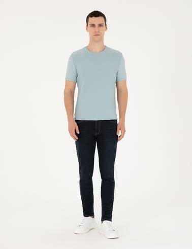 Açık Mavi Slim Fit Bisiklet Yaka Triko Tişört